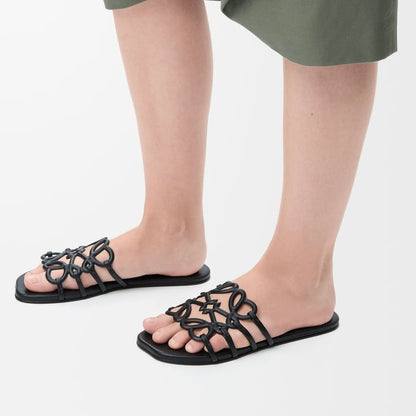 Loewe Petal Anagram leather slides 'All Black'