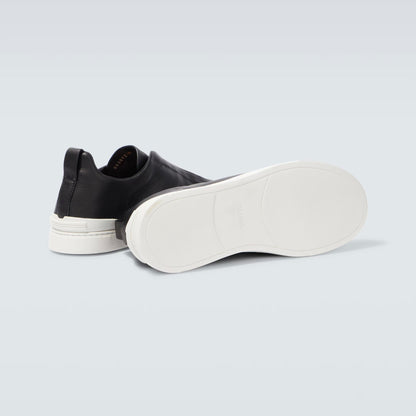 Zegna Triple Stitch leather sneakers BLACK SECONDSKIN TRIPLE STITCH